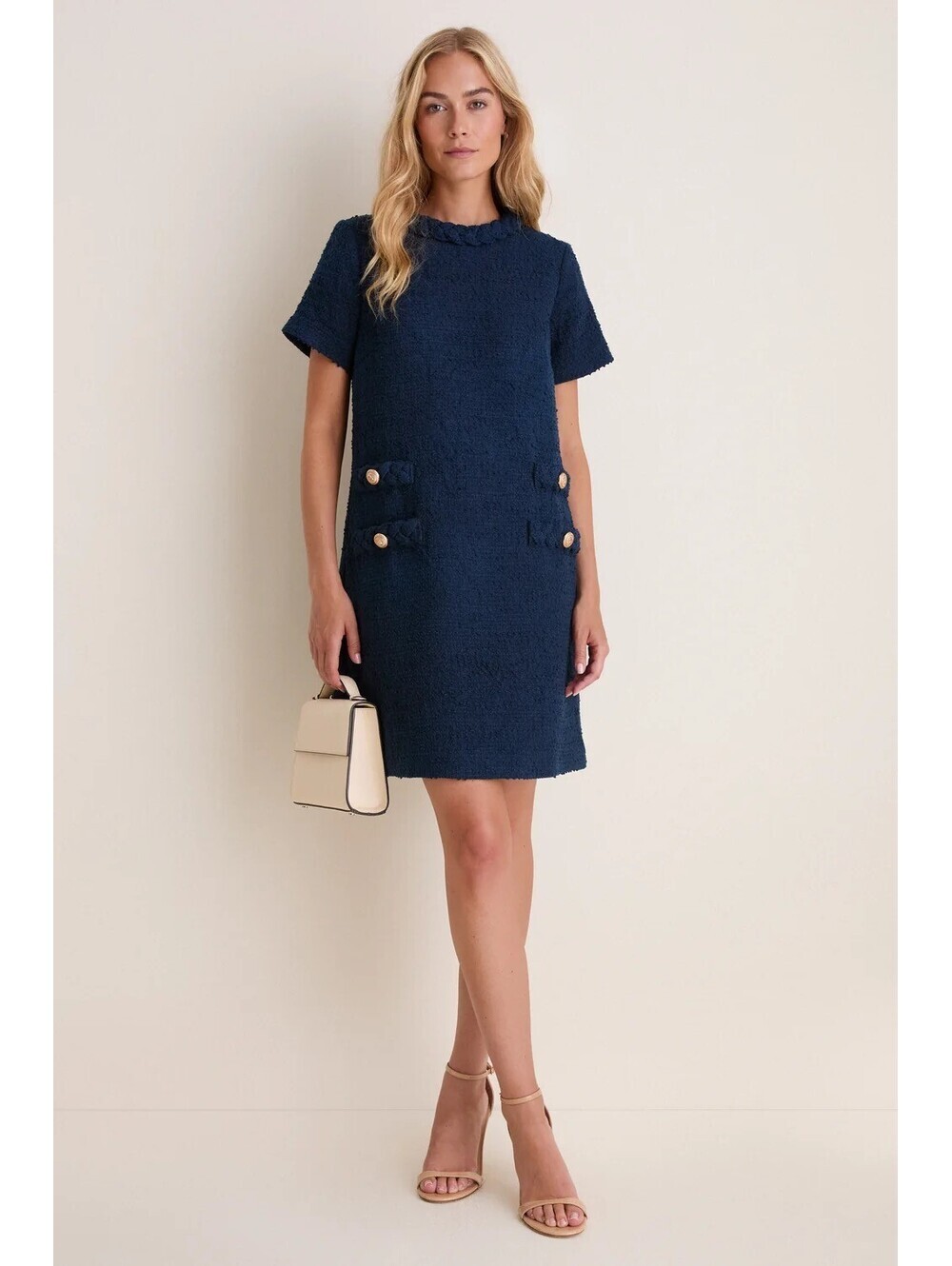 Tuckernuck Women's Navy Tweed Jackie Shift Dress Short Sleeve Size Small NWT!